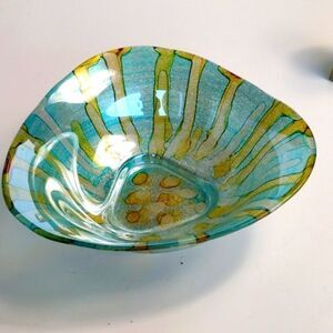 Teal and Gold‎ Coloured Decorative Art Glass Bowl